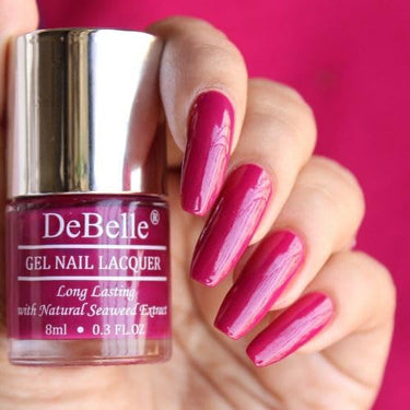 DeBelle Gel Nail Lacquer Camellia Berry(Dark Pink Nail Paint) | Long Lasting, Non UV Gel Finish | Seaweed Enriched & Chip Resistant, 8ml
